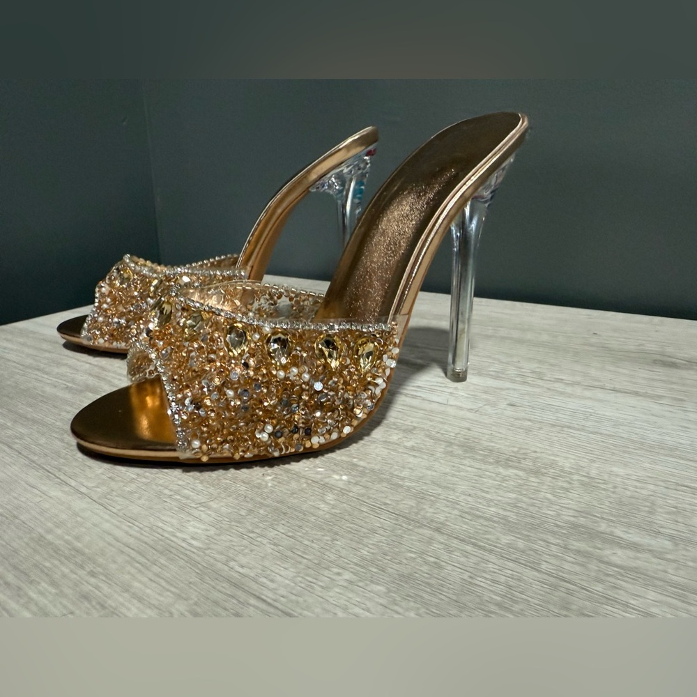 Elegant Gold Embellished Women's Heels Size 38